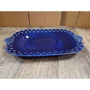 Longaberger Pottery Woven Traditions Navy Blue American Eagle Platter Plate 16"